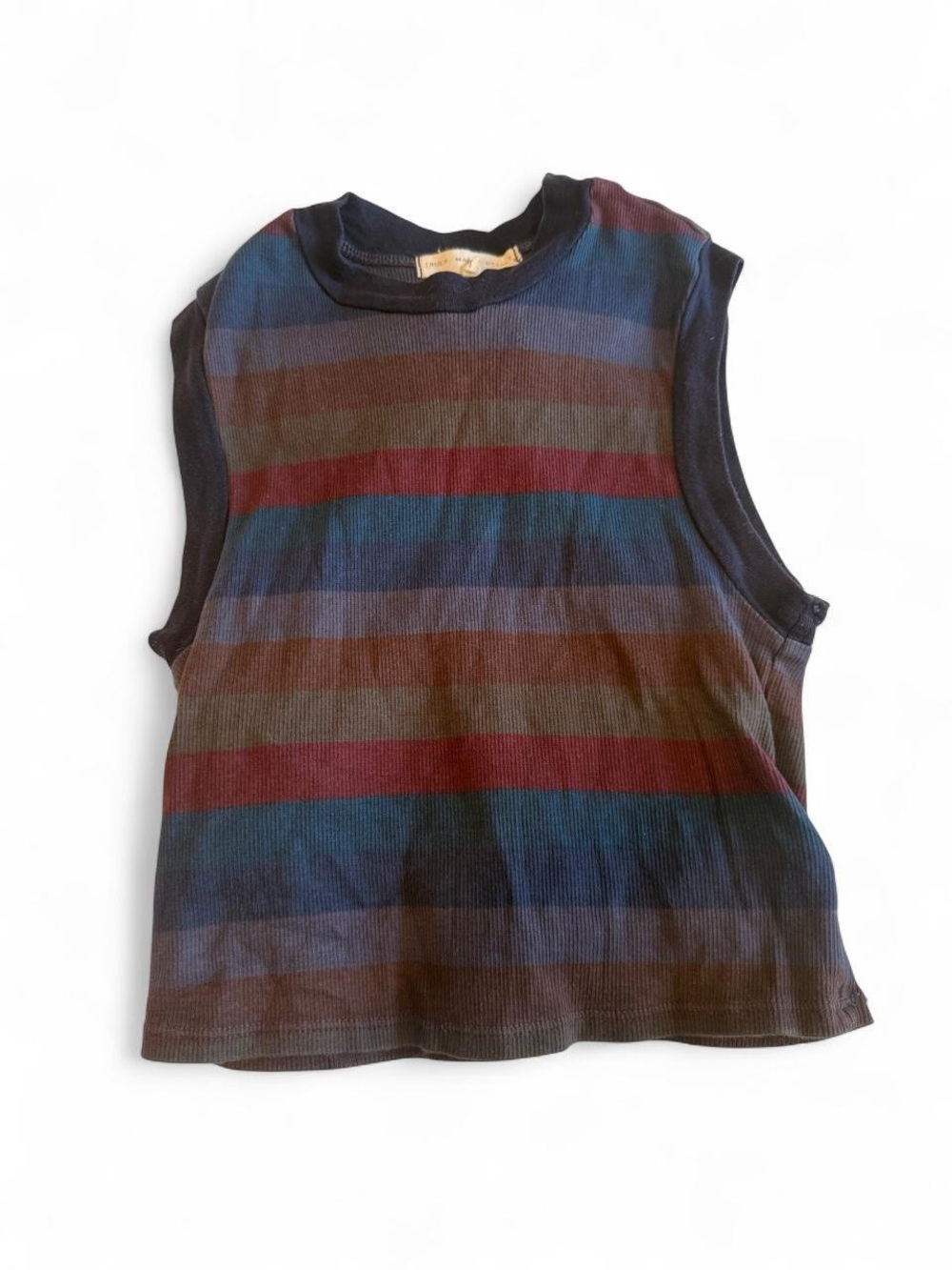 Striped Sleeveless Ribbed Tank Top in Navy, Teal & Burgundy